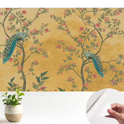 Öntapadós tapéta falra Páva virágmotívumok