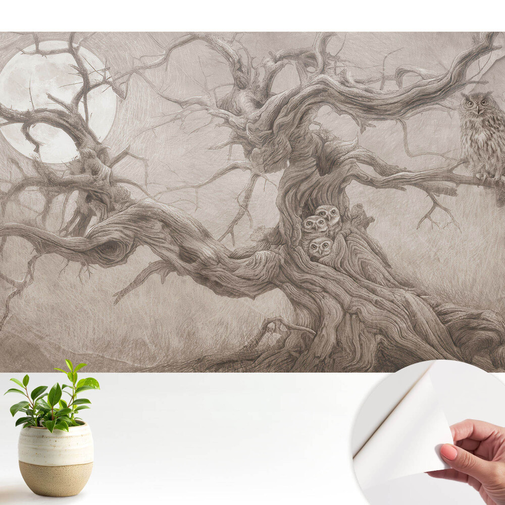 Modern tapéta Holdtölgy baglyokkal