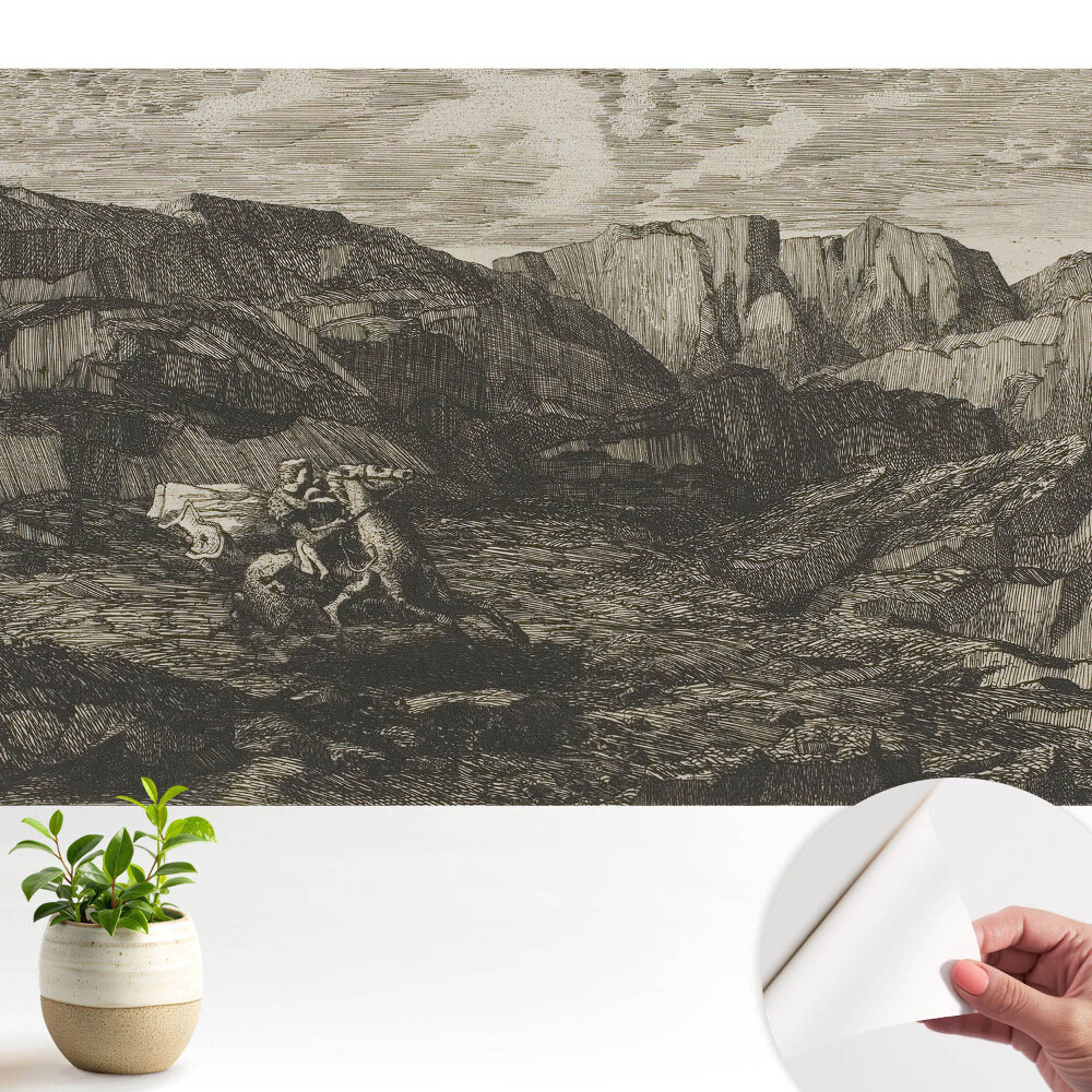 Dekor tapéta klasszikus lovasokkal ábrázolt hegyi tájjal