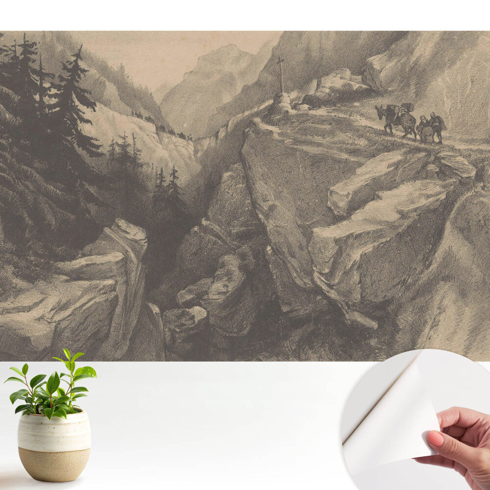 Öntapadó tapéta Hegyi táj utazókkal