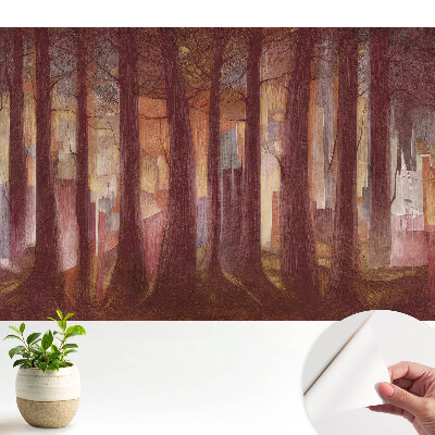 Öntapadó tapéta Egy erdő absztrakt épületekkel a háttérben