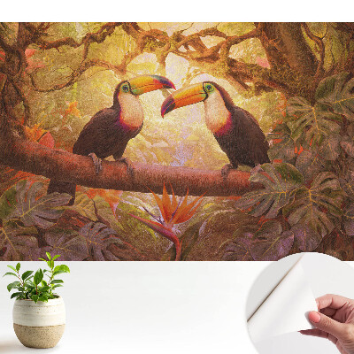 Öntapadós tapéta tukánok motívumával, trópusi hangulatot teremtő