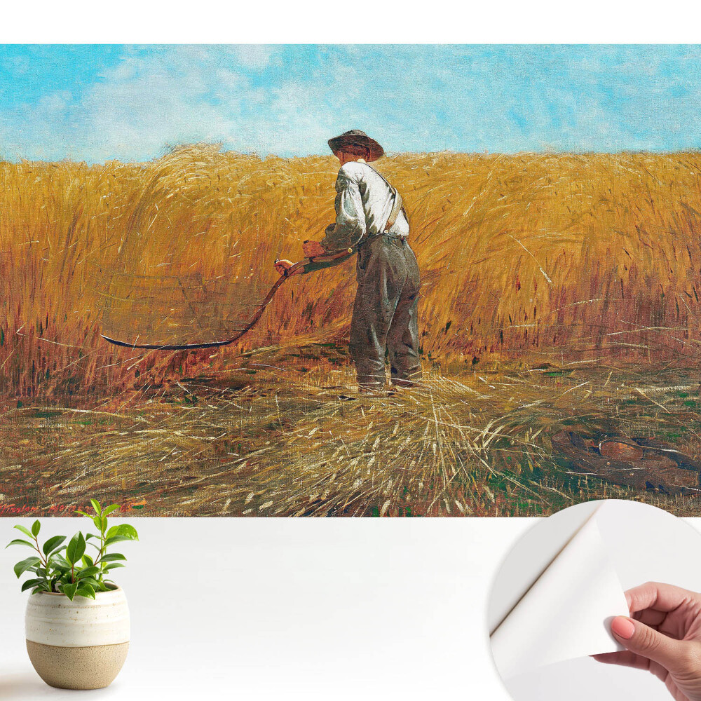 Öntapadó tapéta Egy gazda egy búzaföldön a kék ég alatt
