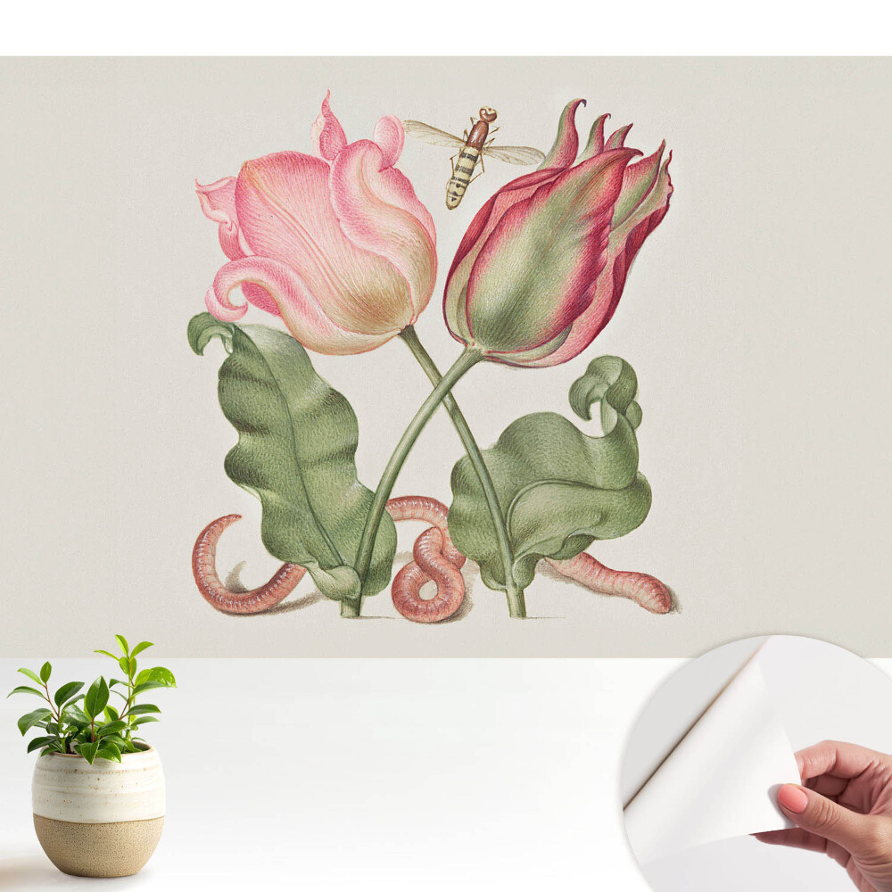 Tapéta Virágok és egy rovar nosztalgikus kompozícióban