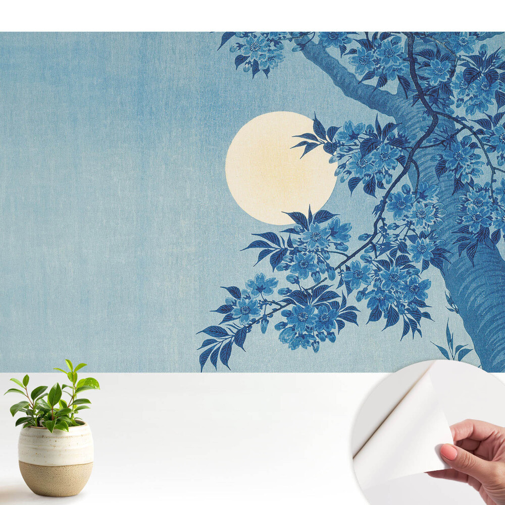Öntapadós tapéta falra Kék virágok a hold mellett