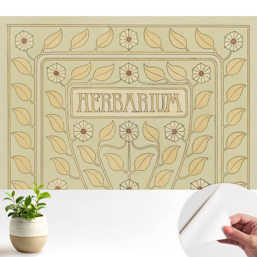 Öntapadós tapéta szecessziós növényi motívumokkal, „Herbarium” felirattal