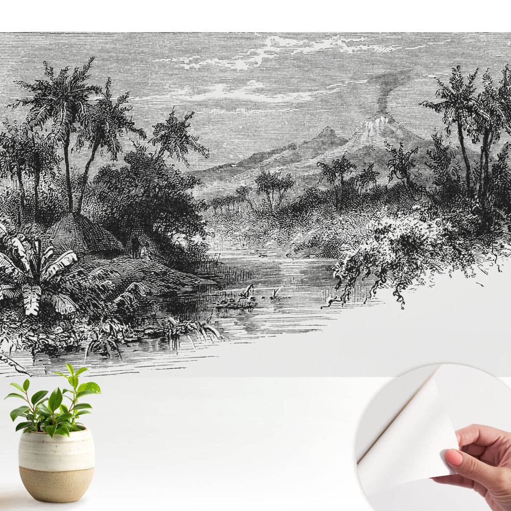 Öntapadó tapéta Trópusi metszet vulkánnal