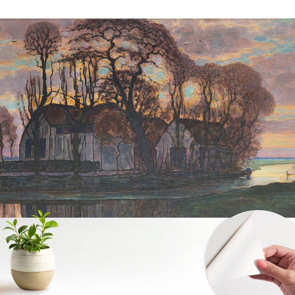 Tapéta Lenyugvó nap fák folyó béke