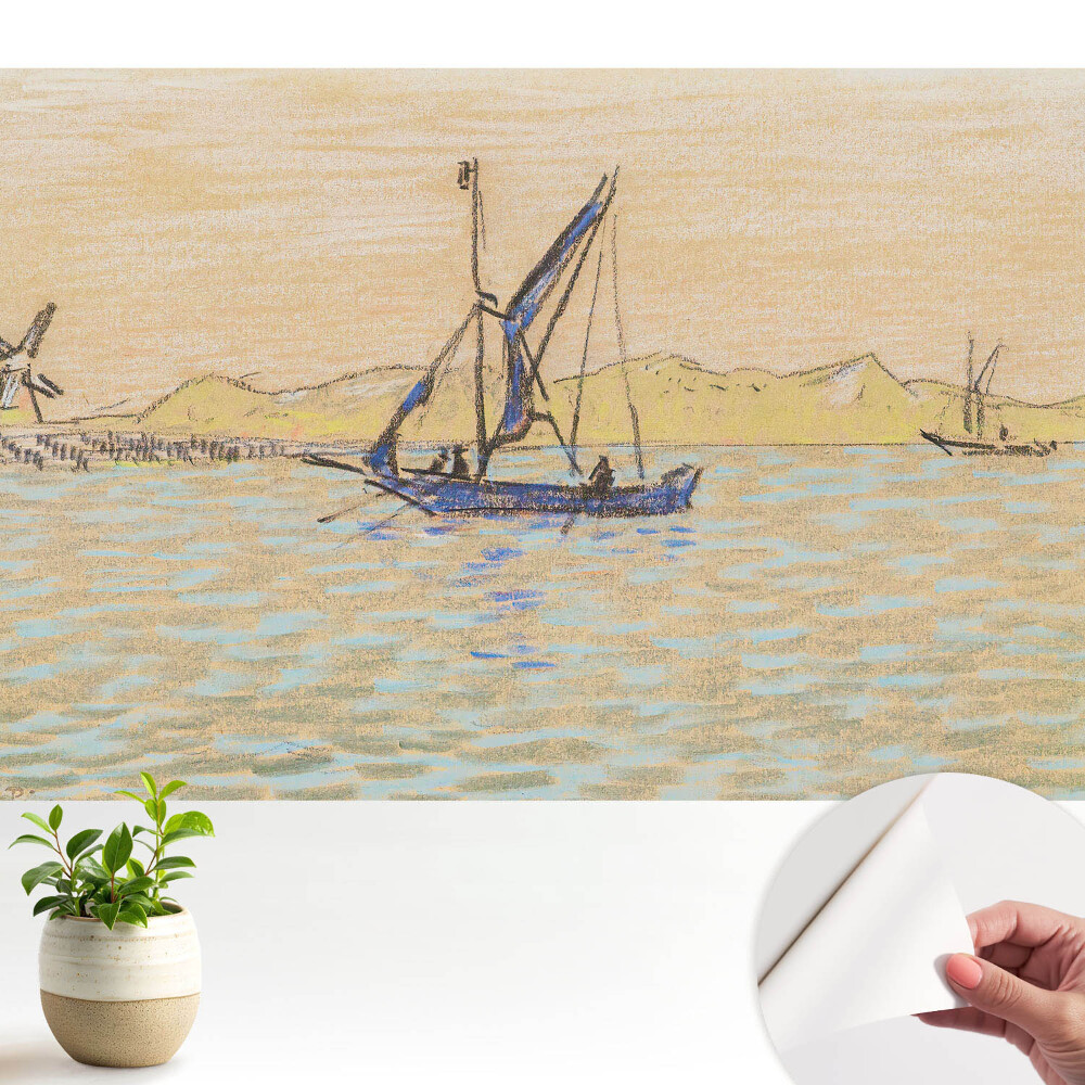 Öntapadós tapéta Pasztell tájképű szélmalom csónak