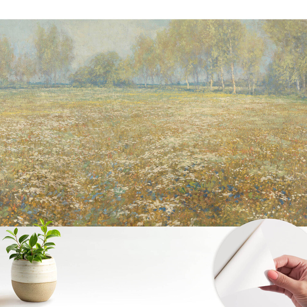 Tapéta Virágos táj az erdő közelében