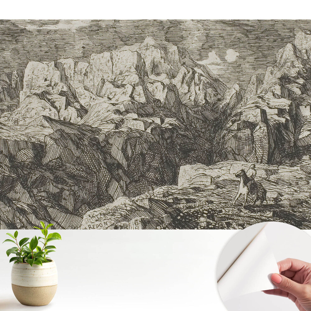 Öntapadós tapéta Klasszikus grafika, durva sziklák, figura szamárral