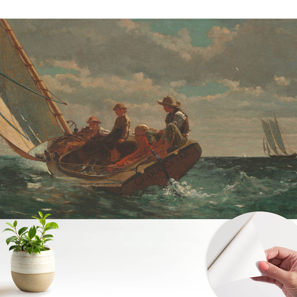 Tapéta Egy hajó egy viharos tengeren egy csoport emberrel