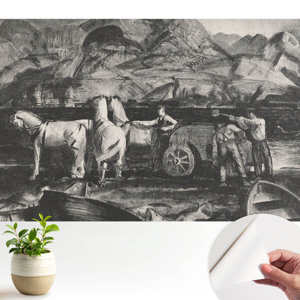 Öntapadós tapéta Hegyi munka lovakkal