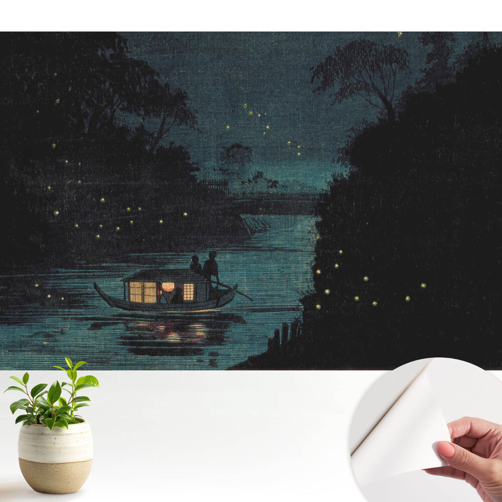 Öntapadó tapéta Egy szentjánosbogarakkal körülvett éjszakai hajó