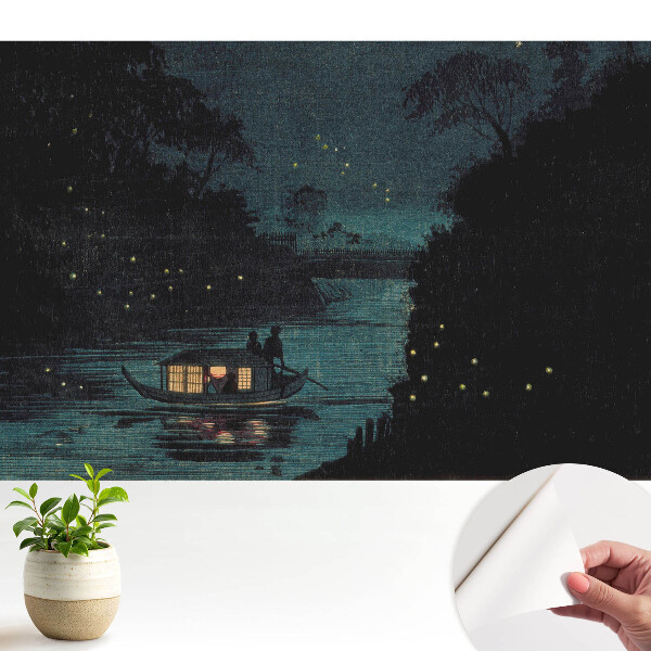 Öntapadó tapéta Egy szentjánosbogarakkal körülvett éjszakai hajó