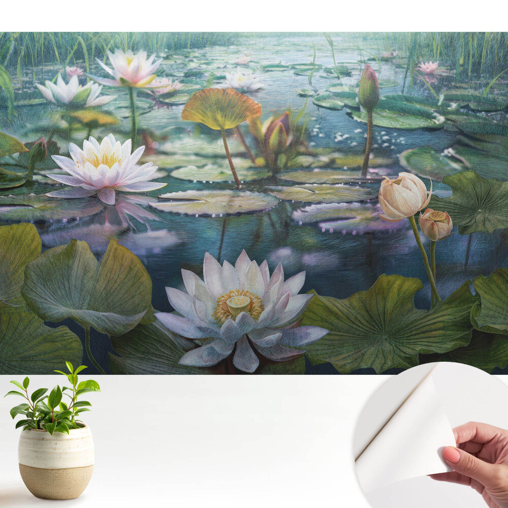 Öntapadó tapéta Vízi virágok tükörképei