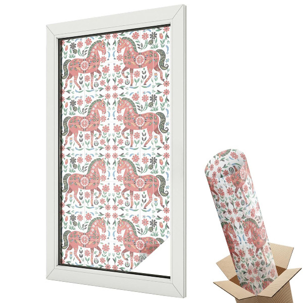 Öntapadós belátásgátló fólia ólomüveg Színes lovak