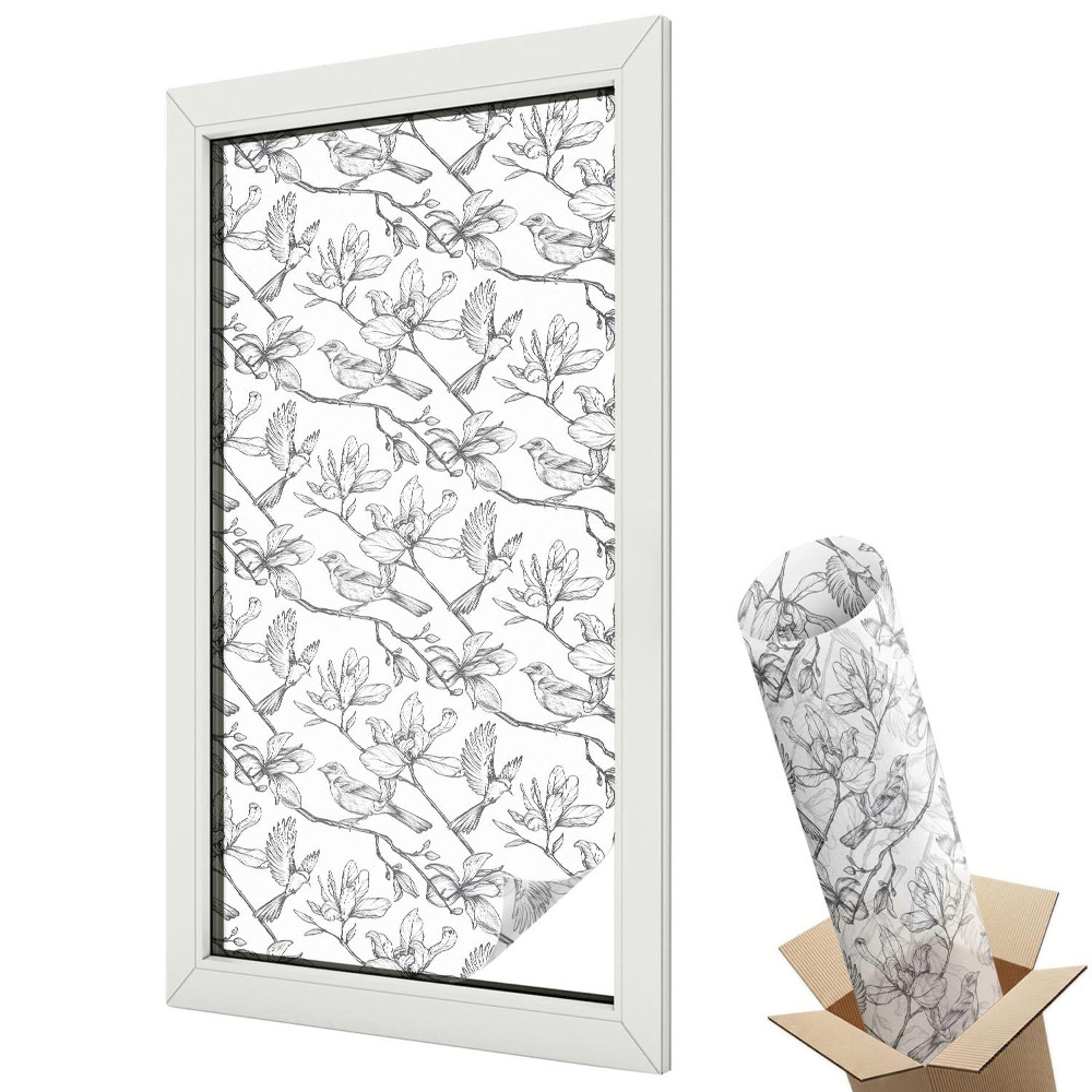 Fényvédő fólia ablakra Madarak és virágok