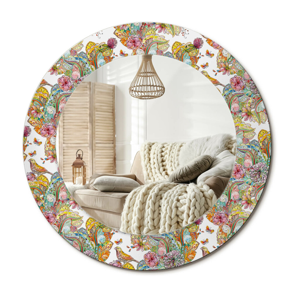 Kerek dekor tükör Mesebeli virágok
