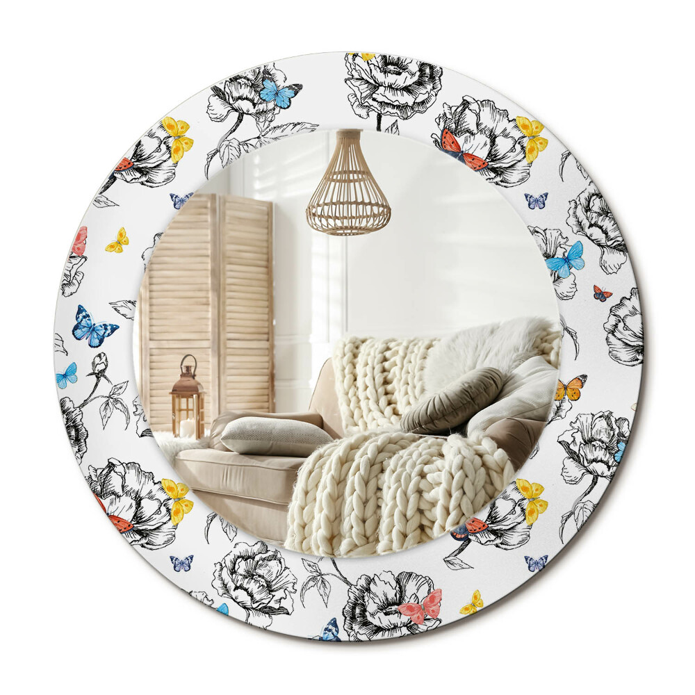 Kerek design tükör Színes pillangók