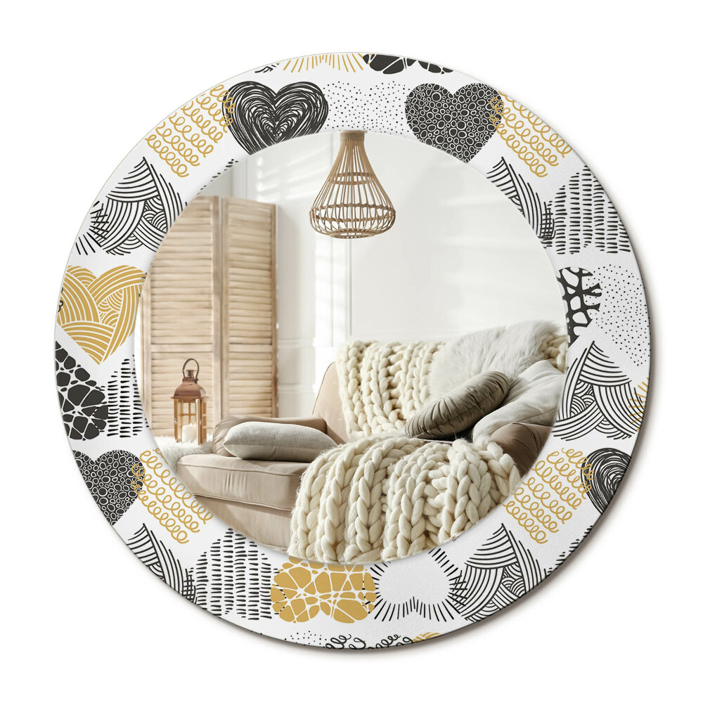 Kerek dekor tükör Szívek Doodle stílus