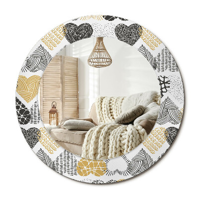 Kerek dekor tükör Szívek Doodle stílus