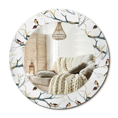 Kerek tükör dekoráció Veréb madarak ágak