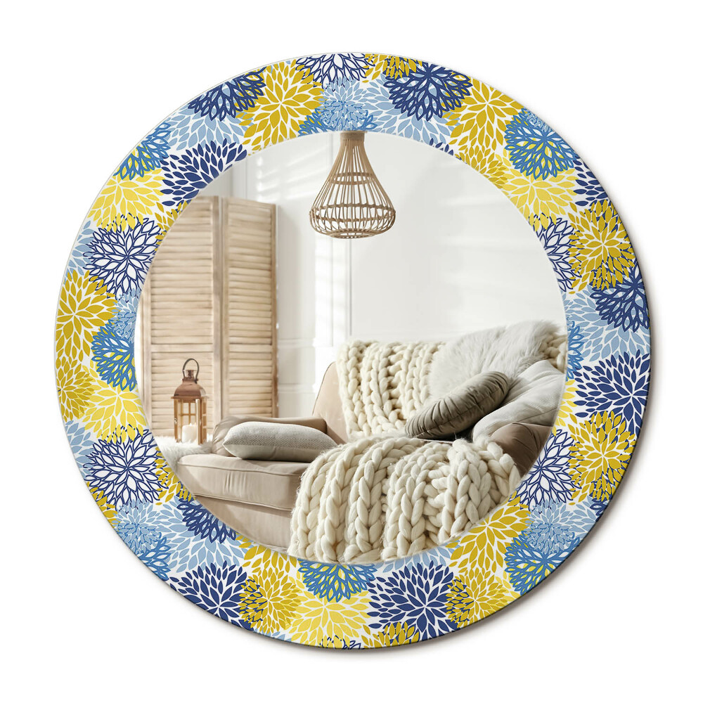 Kerek tükör dekoráció Kék virágok