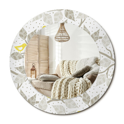 Kerek dekor tükör Sárga madarak az ágakon