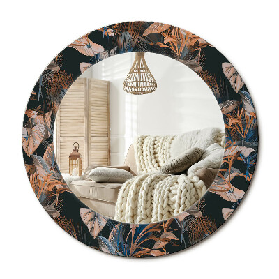 Kerek tükör dekoráció Sötét trópusi levelek