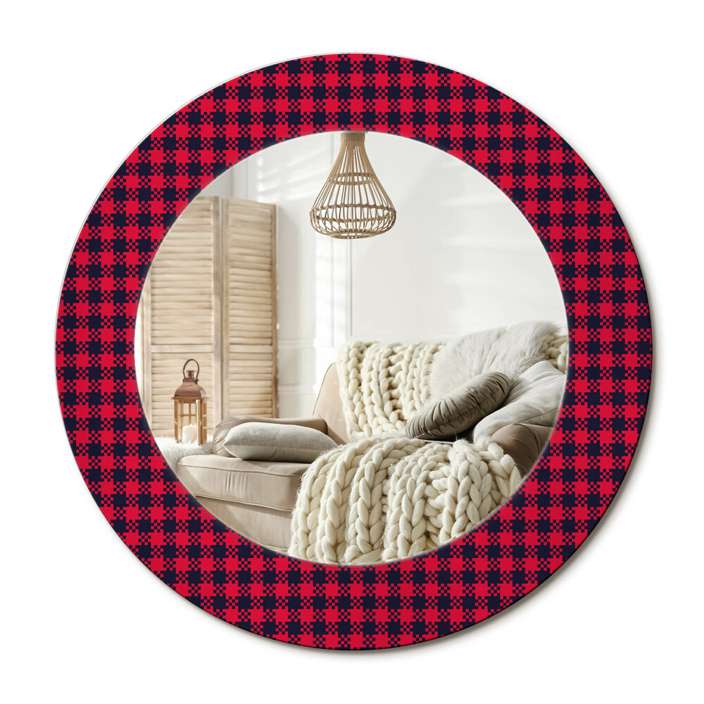 Kerek tükör dekoráció Piros kockás