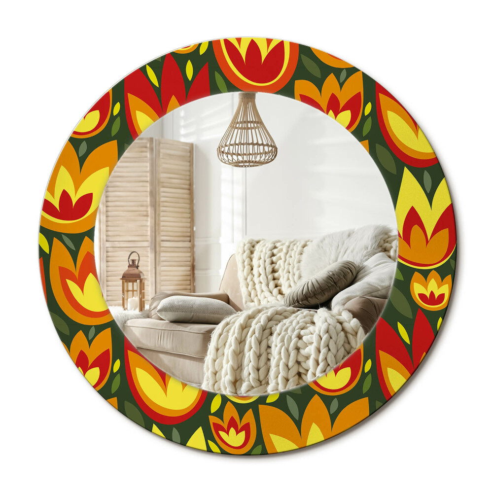 Kerek tükör dekoráció Retro tulipánok