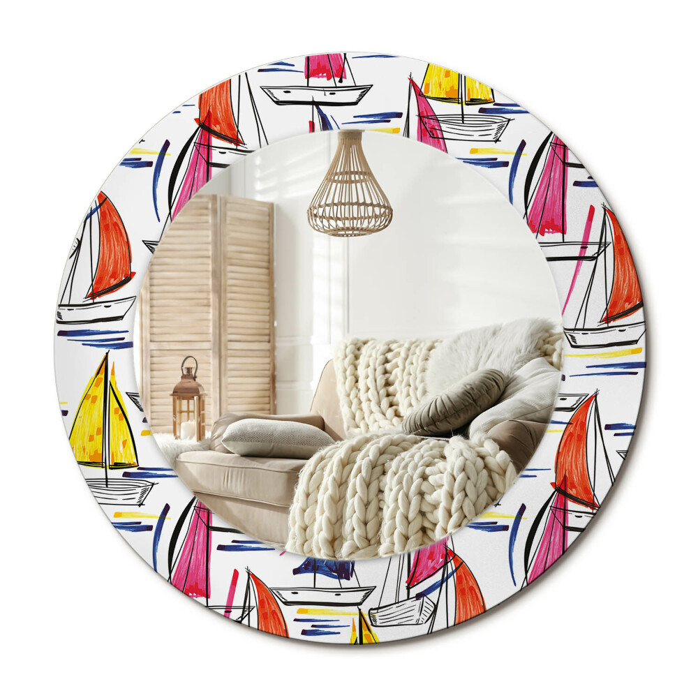 Kerek dekor tükör Színes hajók