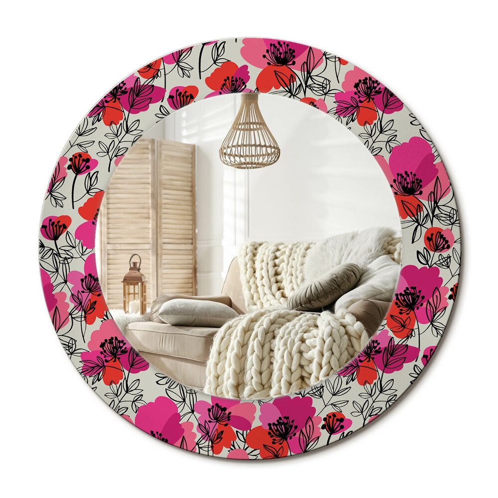 Kerek dekor tükör Rózsaszín pipacsok