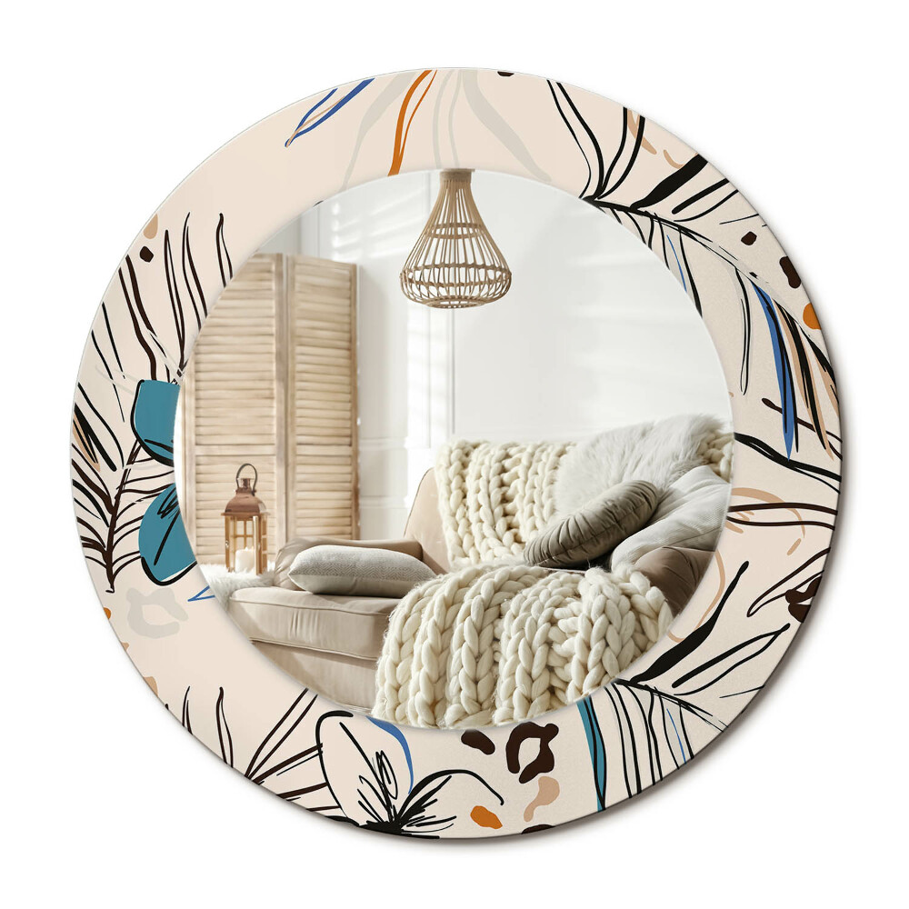 Kerek design tükör Virágok dzsungel mintával