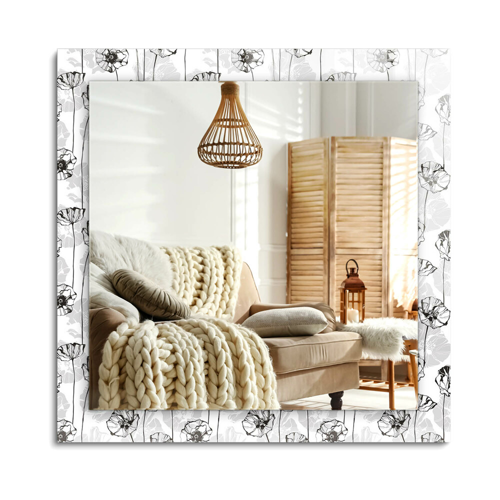 Téglalap díszes tükör Virágok monokróm mintával