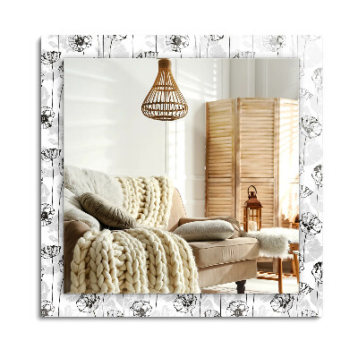 Téglalap díszes tükör Virágok monokróm mintával