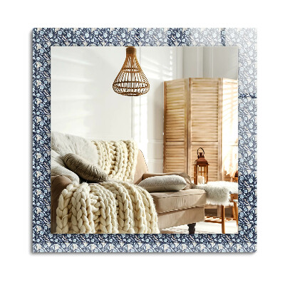 Téglalap tükör díszítéssel Kék virágmintás