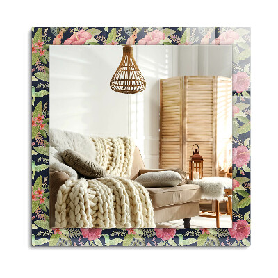 Téglalap dísztükör Virágok és madarak