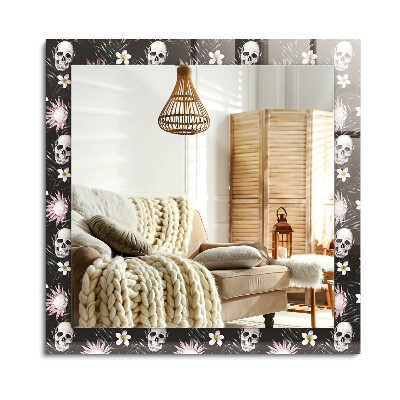 Téglalap díszes tükör Koponyák és virágok