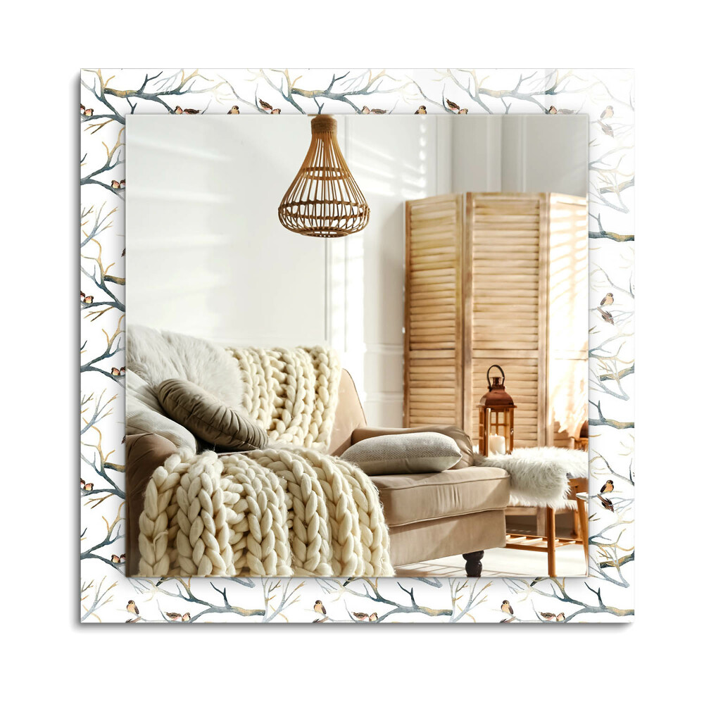 Téglalap dísztükör Madarak az ágakon