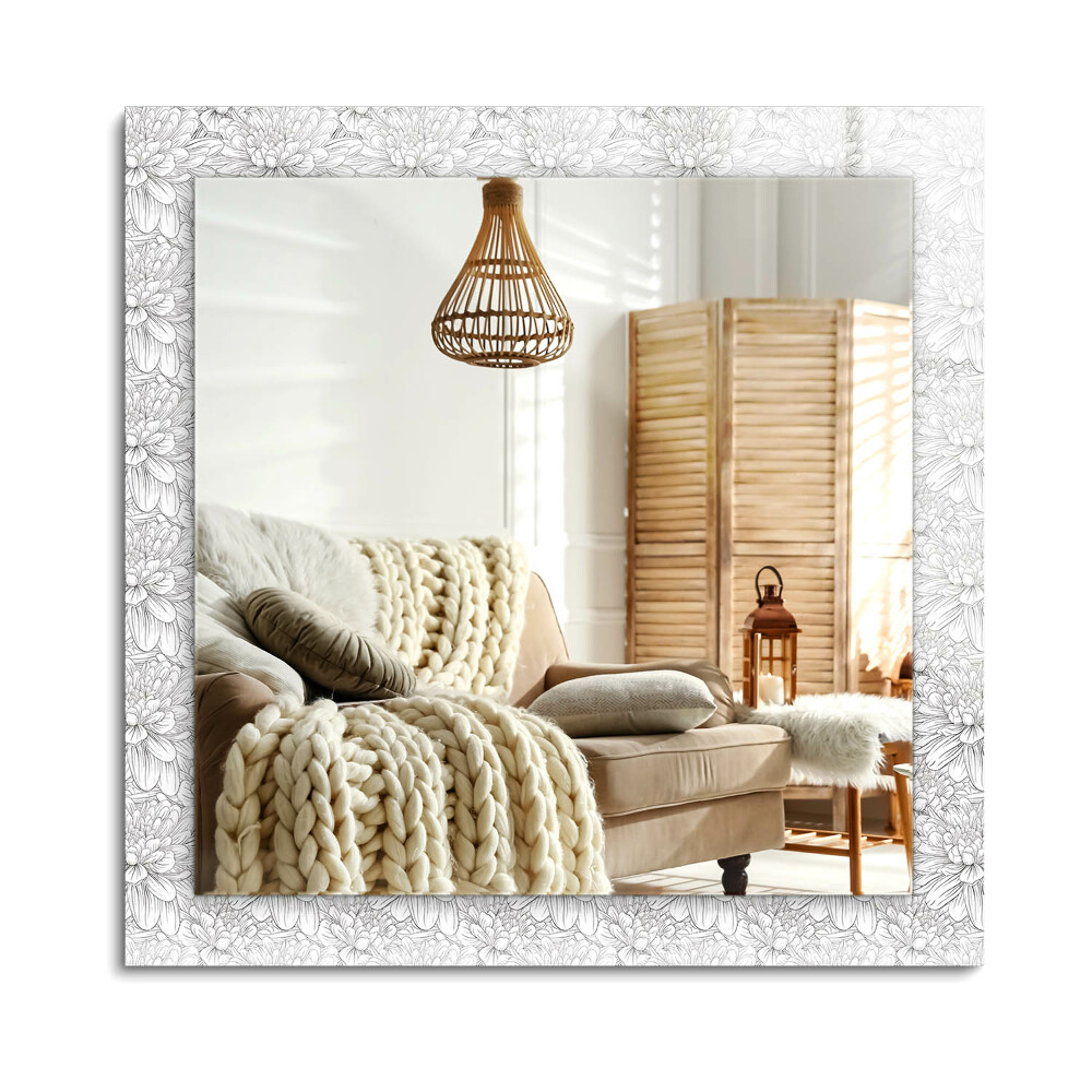 Téglalap tükör fali dísz Monokróm virágmintás