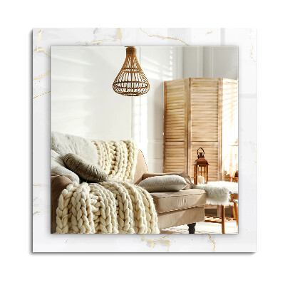 Téglalap tükör díszítéssel Fehér márvány minta