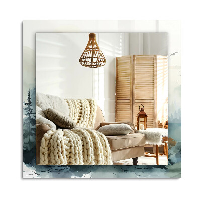 Téglalap tükör fali dísz Erdő a ködben