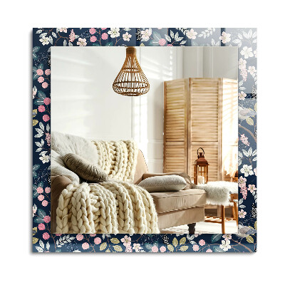 Téglalap díszes tükör Virágok levelek madarak