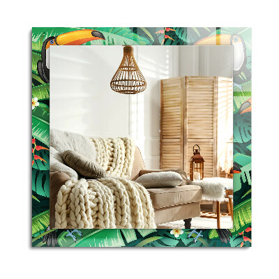 Téglalap tükör díszítéssel Tukán levelek dzsungel