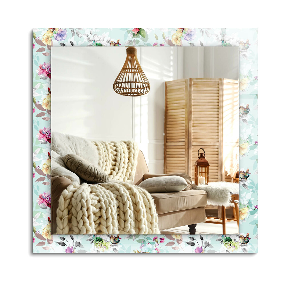 Téglalap díszes tükör Virág és madarak