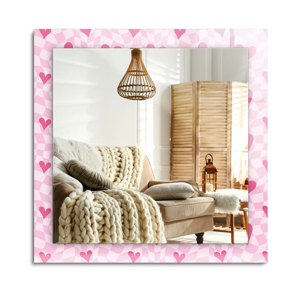 Téglalap dísztükör Rózsaszín szívek