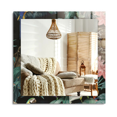 Téglalap dísztükör Tigrisek papagájok dzsungelében