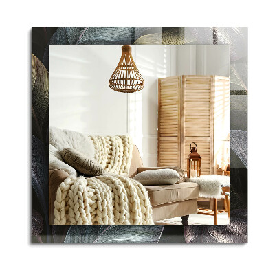 Téglalap tükör fali dísz Színes növényi levelek